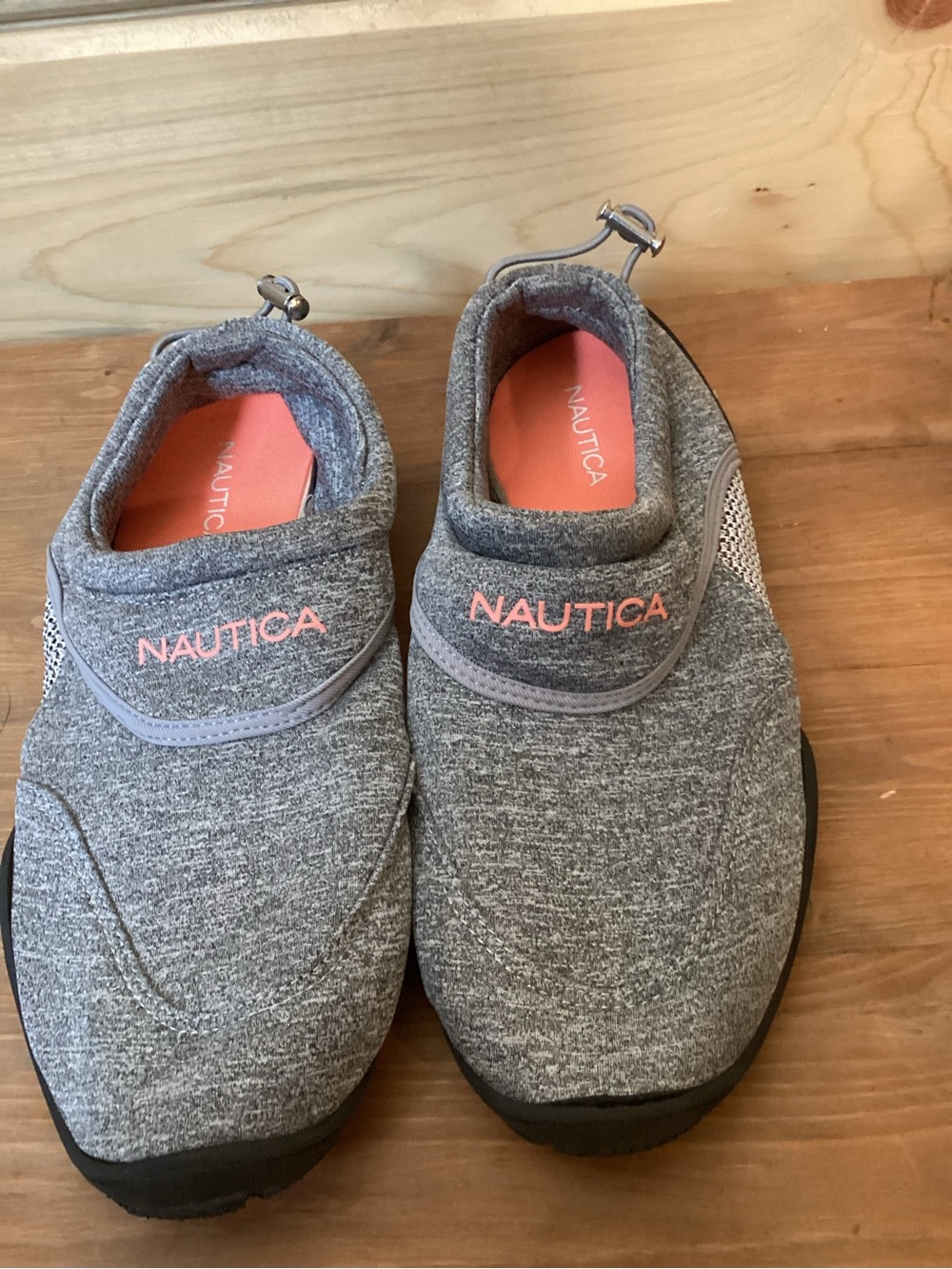 Nautica Heather Gray Slip-On Water Shoes with Coral Pink Accents